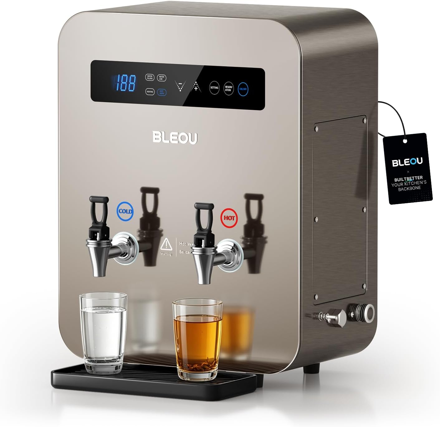 Bleou Commercial Hot Water Dispenser 12L (3.2 Gallon) -1800W Instant Water Boiler with Dual Taps(Hot & Ambient),30L/H High Output,Wall Mount or Countertop for Office,Cafe, Restaurant & Buffet