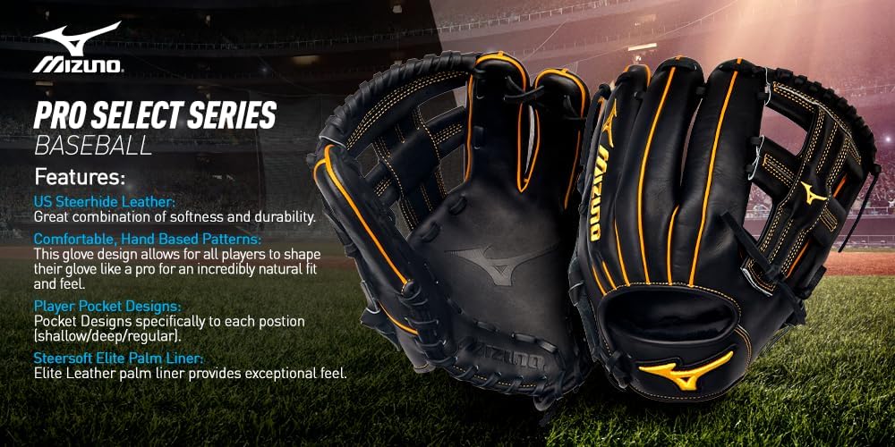 Mizuno Pro Select Baseball Glove Series | US Steerhide Leather | Postion Based Pocket Patterns