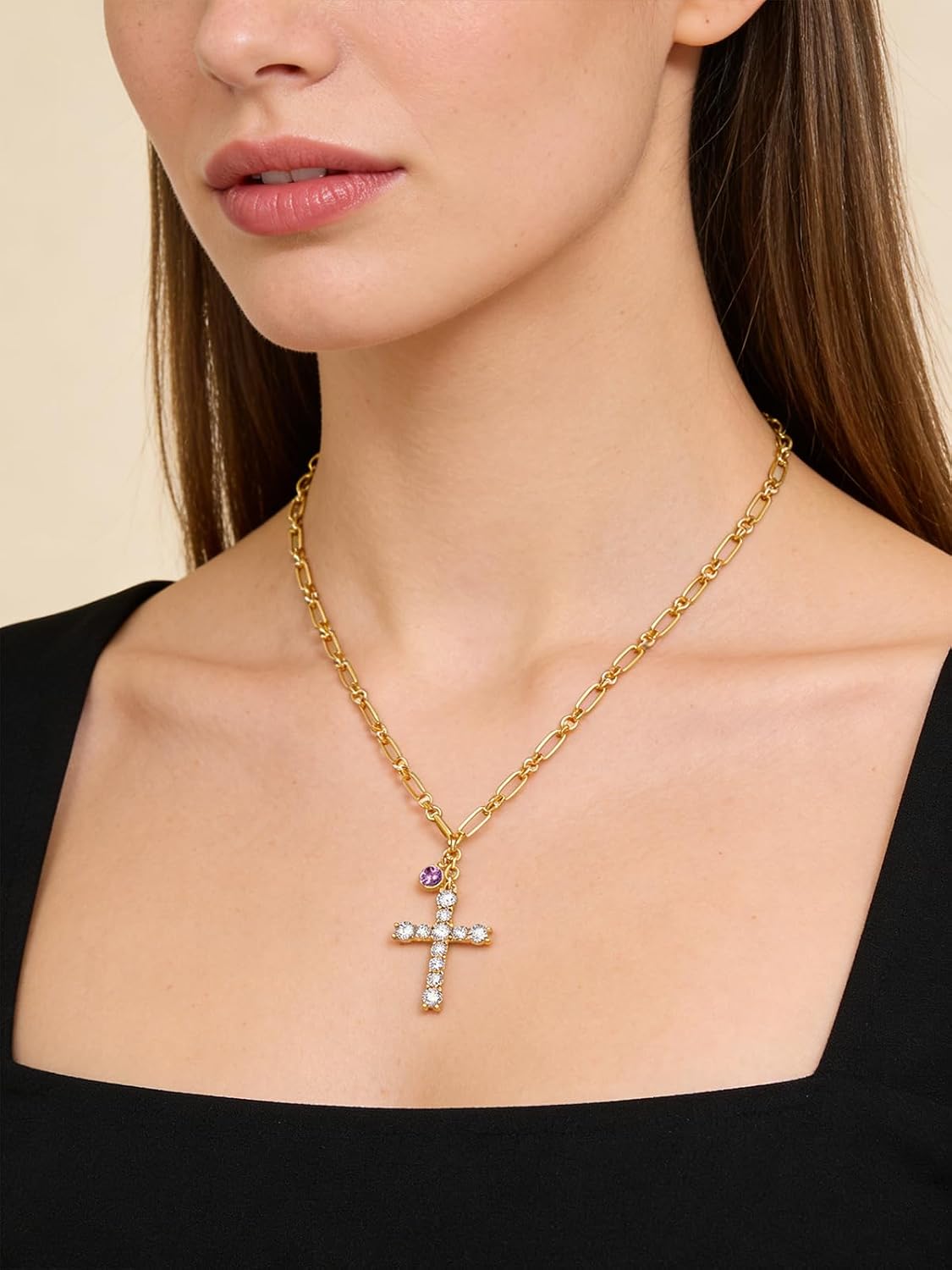 Cross Necklace for Women 14K Gold Birthstone Anniversary Birthday Gift for Wife Mom Protection Christian Jewelry Adjustable Chain