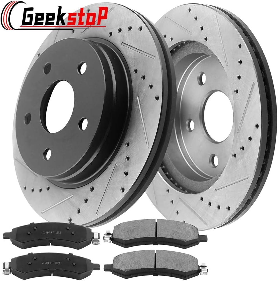 Front Brake Rotors and Pads for 2011-2018 Ram 1500, 2006-2010 Dodge Ram 1500, 2007-2009 Dodge Durango/Chrysler Aspen Drilled and Slotted E-Coating Disc Brake Rotors Ceramic Brakes Pads