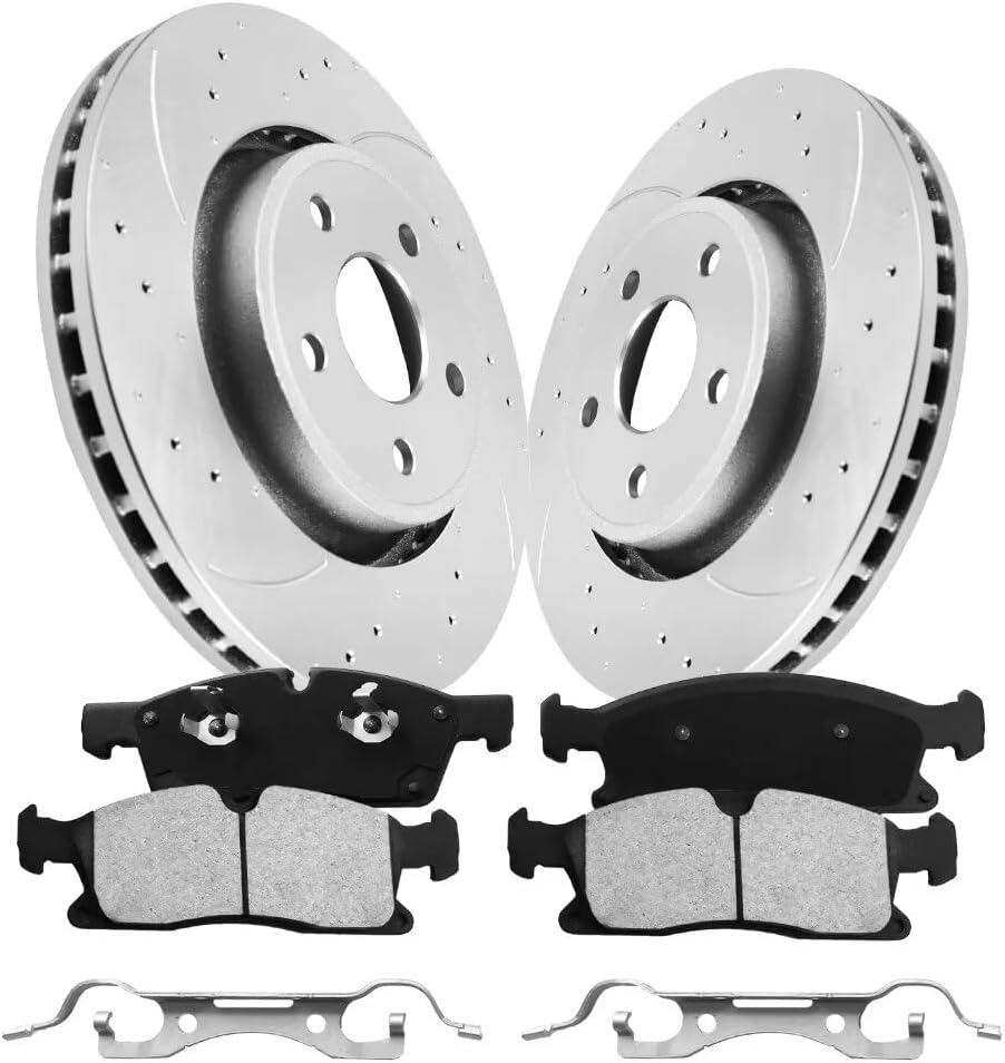 Brake Pads And Rotors Kit Compatible With 2012-2021 Jeep Grand Cherokee, 2022 WK, Front Automotive Replacement Brake Kits 53064 D1629-8655 Drilled And Slotted Rotors Geomet 350mm(13.8in)