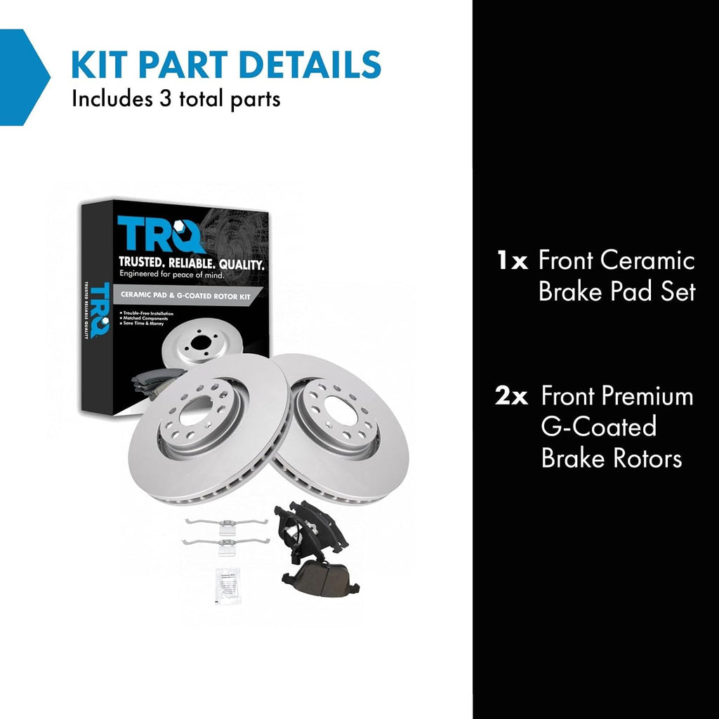 TRQ Front Brake Pad and Rotor Set Ceramic G Coated Vented Rotors Compatible with 2005-2009 Audi A4 A4 Quattro