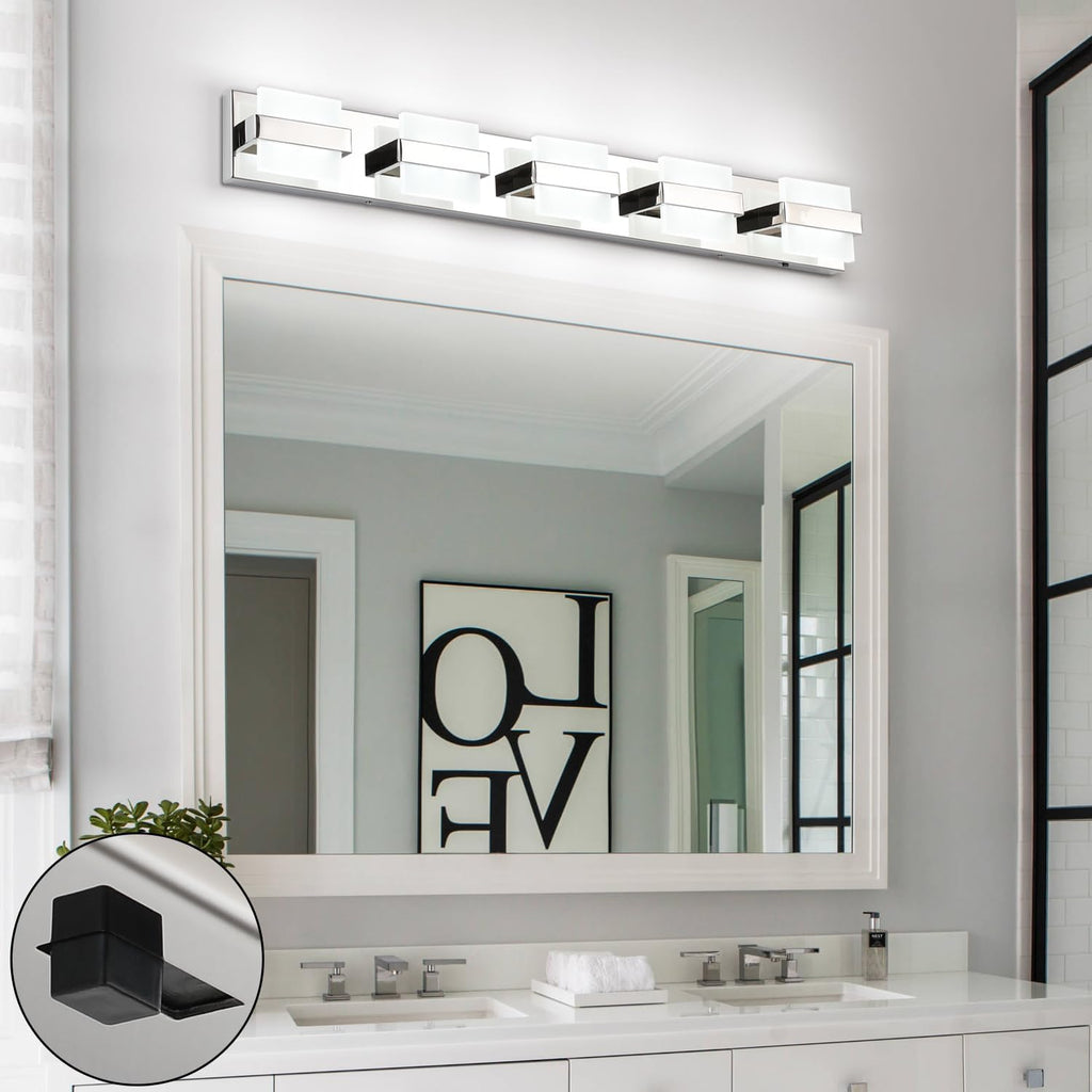 SOLFART Adjustable 5 Lights Black Bathroom Lighting Bathroom Light Fixtures Over Mirror Modern LED Vanity Light 34 inch 5 Color Dimmable 5CCT