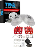 TRQ Rear Performance Brake Pad, Caliper, & Rotor Kit Ceramic Premium G-Coated Red Compatible with 2007-2008 Acura TL 2003-2011 Honda Element