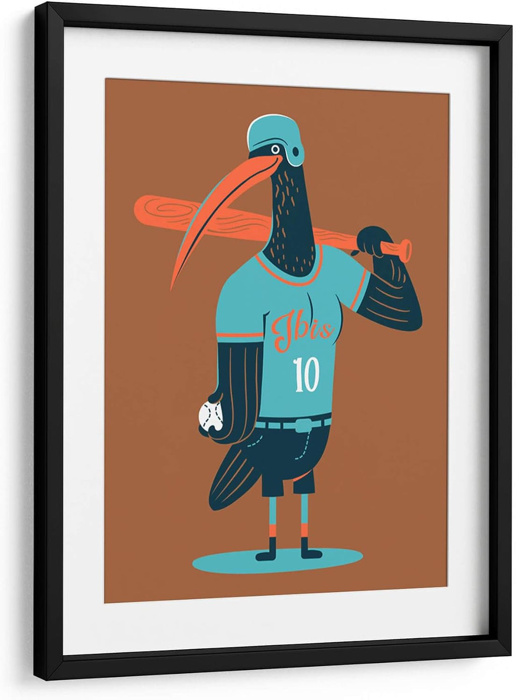 Canvas Lab | The Major League Baseball Playing Ibis by Najesi | 17 x 23 in | Fine Art Framed Print, Frame Color: Black, With Mat