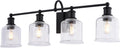 VAXCEL Northbrook 4-Light 32 in. Wide Matte Black Traditional Bathroom Vanity Lighting Fixture, Clear Seeded Glass Shade, Dimmable, LED Compatible, Over the Mirror Mounted Steel Wall Sconce
