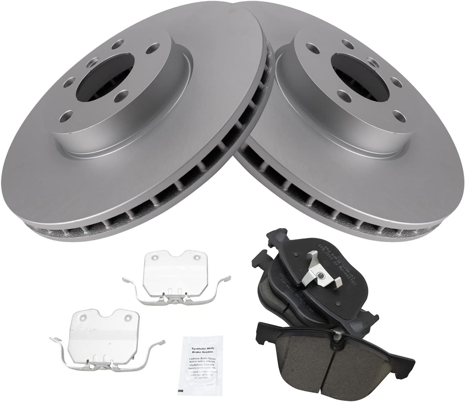 TRQ Front Ceramic Brake Pad and Rotor Set Coated Compatible with 2011-18 BMW X5 xDrive35i 2014-18 X5 xDrive35d 2014-18 X5 sDrive35i 2011-19 BMW X6 xDrive35i 2007-08 X5 3.0si 2015-19 X6 sDrive35i