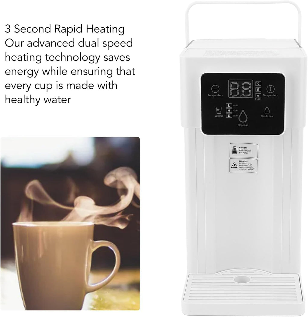 3 Second Rapid Heating, 7 Temperatures 3L Capacity Quick Hot Water Dispenser for Countertop Desktop with Self (US Plug 110V)(White)