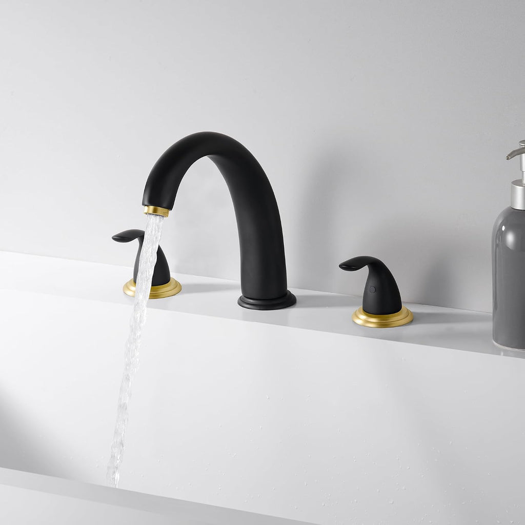 SUMERAIN Roman Tub Faucet Black and Gold Widespread 2 Handle Bathtub Faucet with Valve