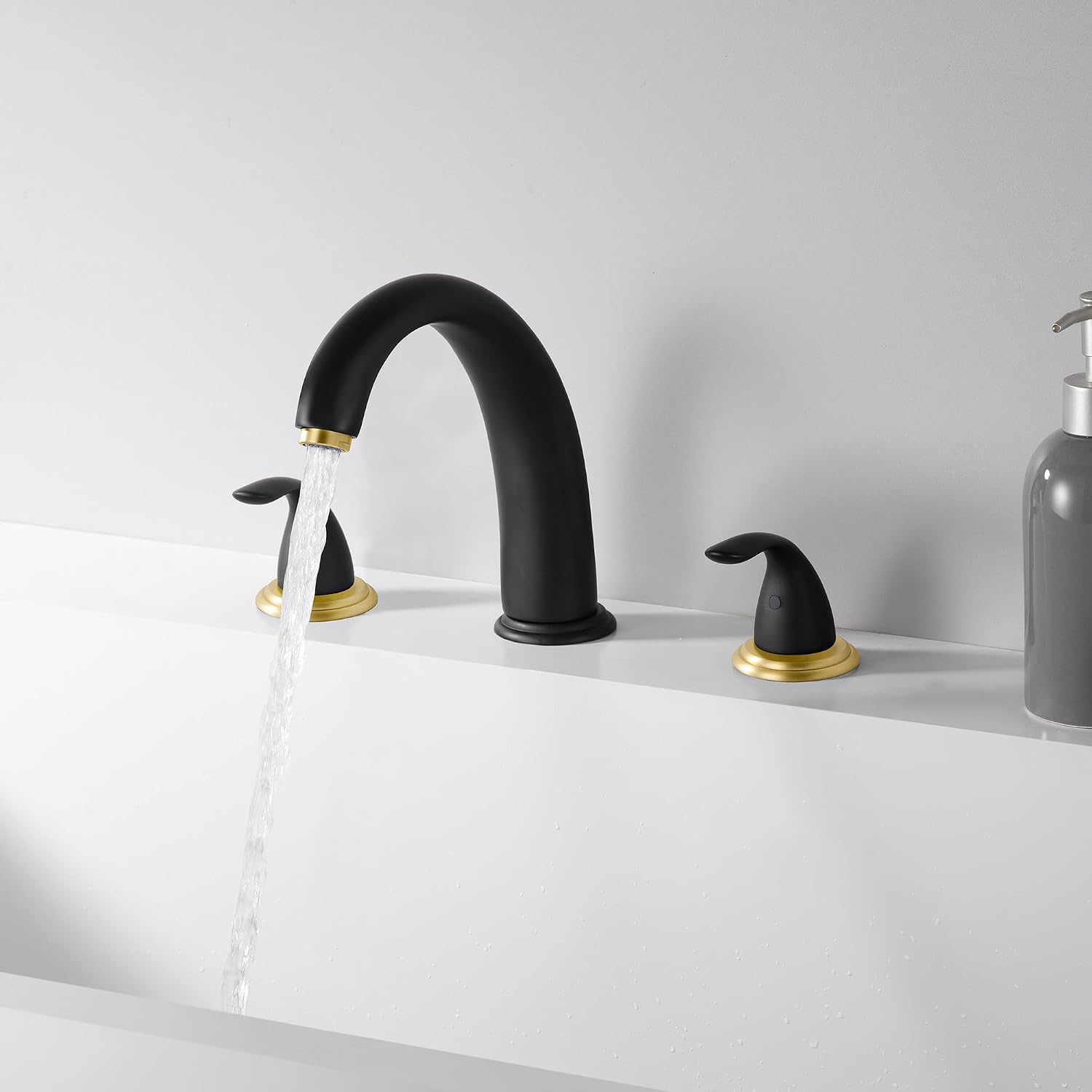 SUMERAIN Roman Tub Faucet Black and Gold Widespread 2 Handle Bathtub Faucet with Valve
