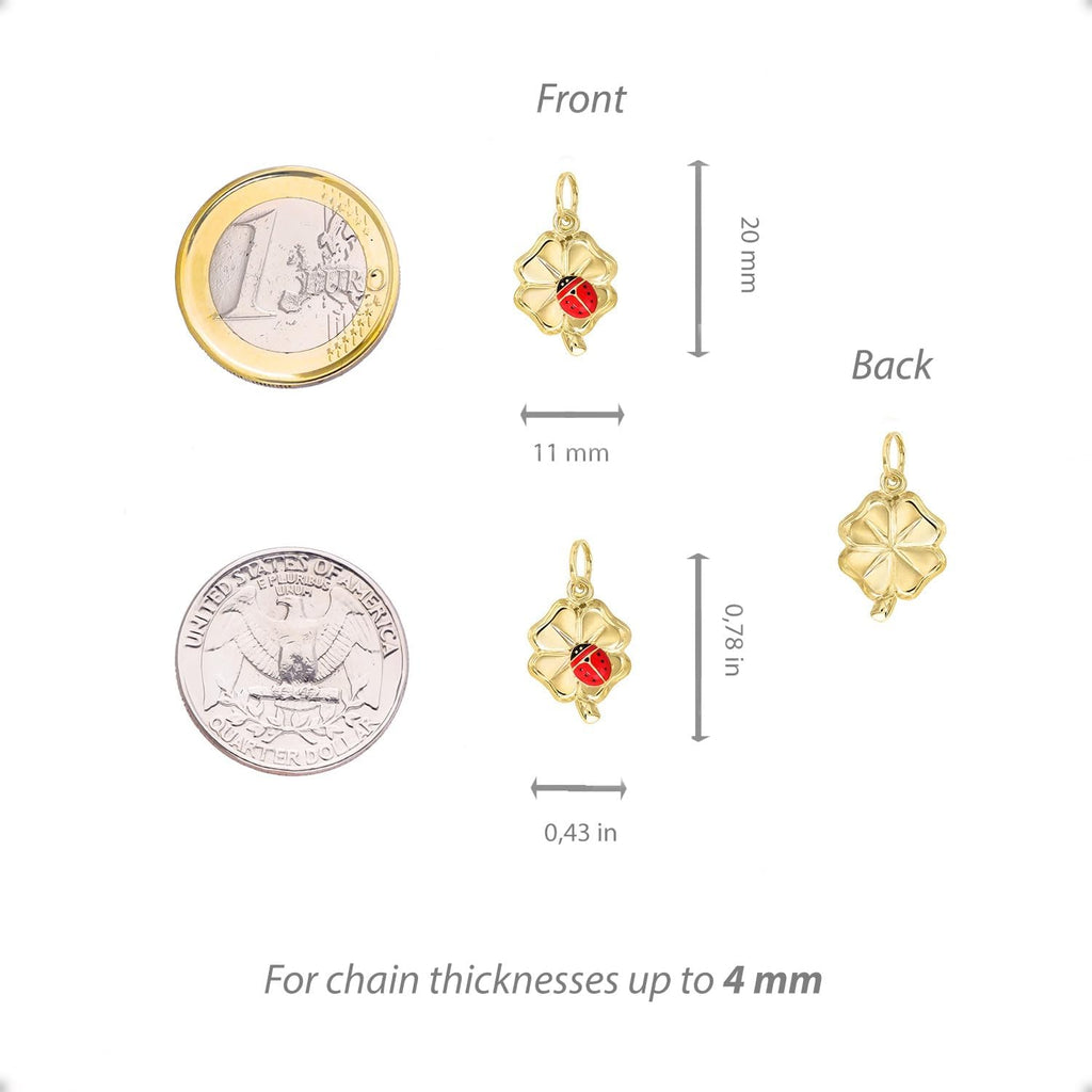forme di Lucchetta - 14k Gold Ladybug on Four Clover Leaf Pendant | Box Chain 16+2 Inch | Women's Girl's Necklace from Italy