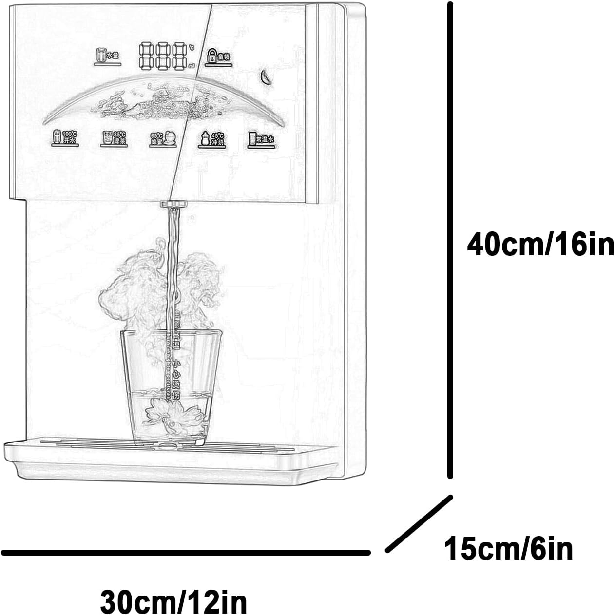 Instant Heat Water Dispenser Countertop, 2200W Wall-Mounted Mains Fed Unit Water Boiler with Safety Children's Lock and Touch Screen Control(Gray)
