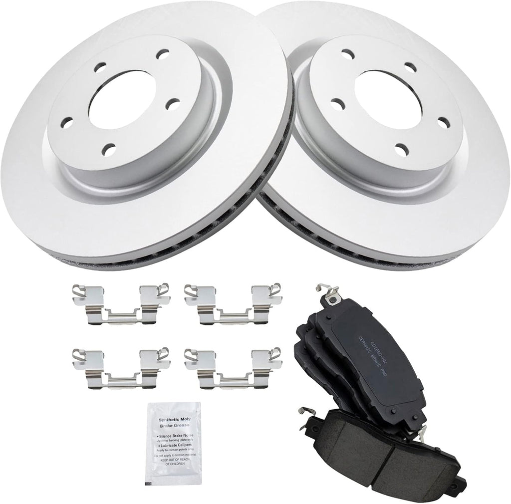 TRQ Front Ceramic Brake Pad and Rotor Set Coated Compatible with 2013-2023 Nissan Altima