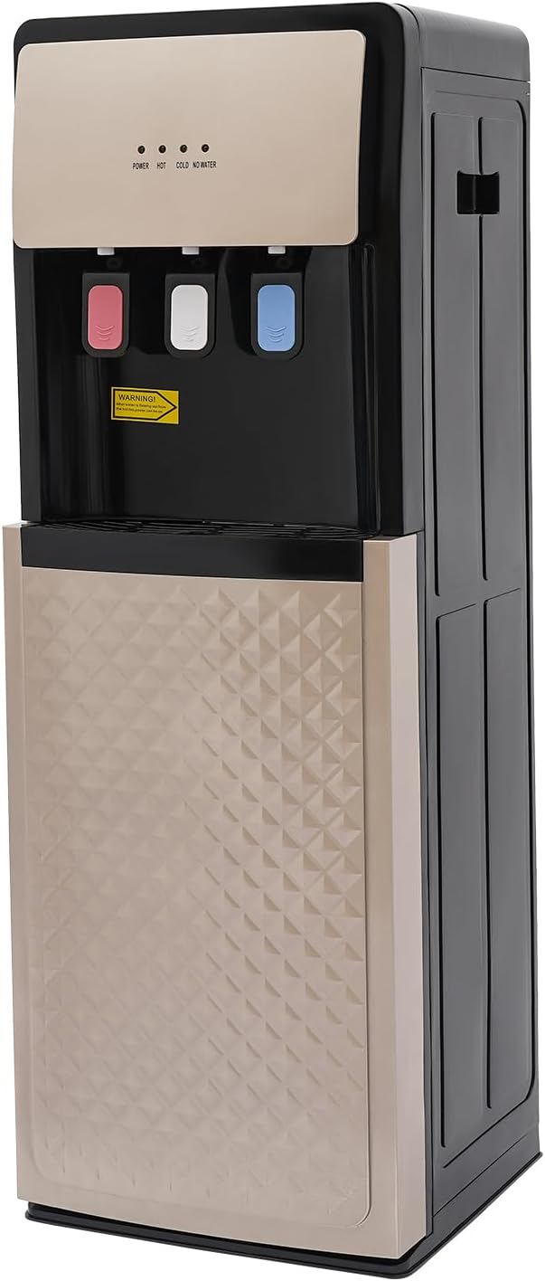 Bottom Loading Water Dispenser, 3 Temperatures - Room, Hot & Cold Water Dispenser for 5 Gallon Bottles, Bottom Load 5 Gallon Water Cooler Dispenser for Home, Office, Living Room (Champaign Gold)