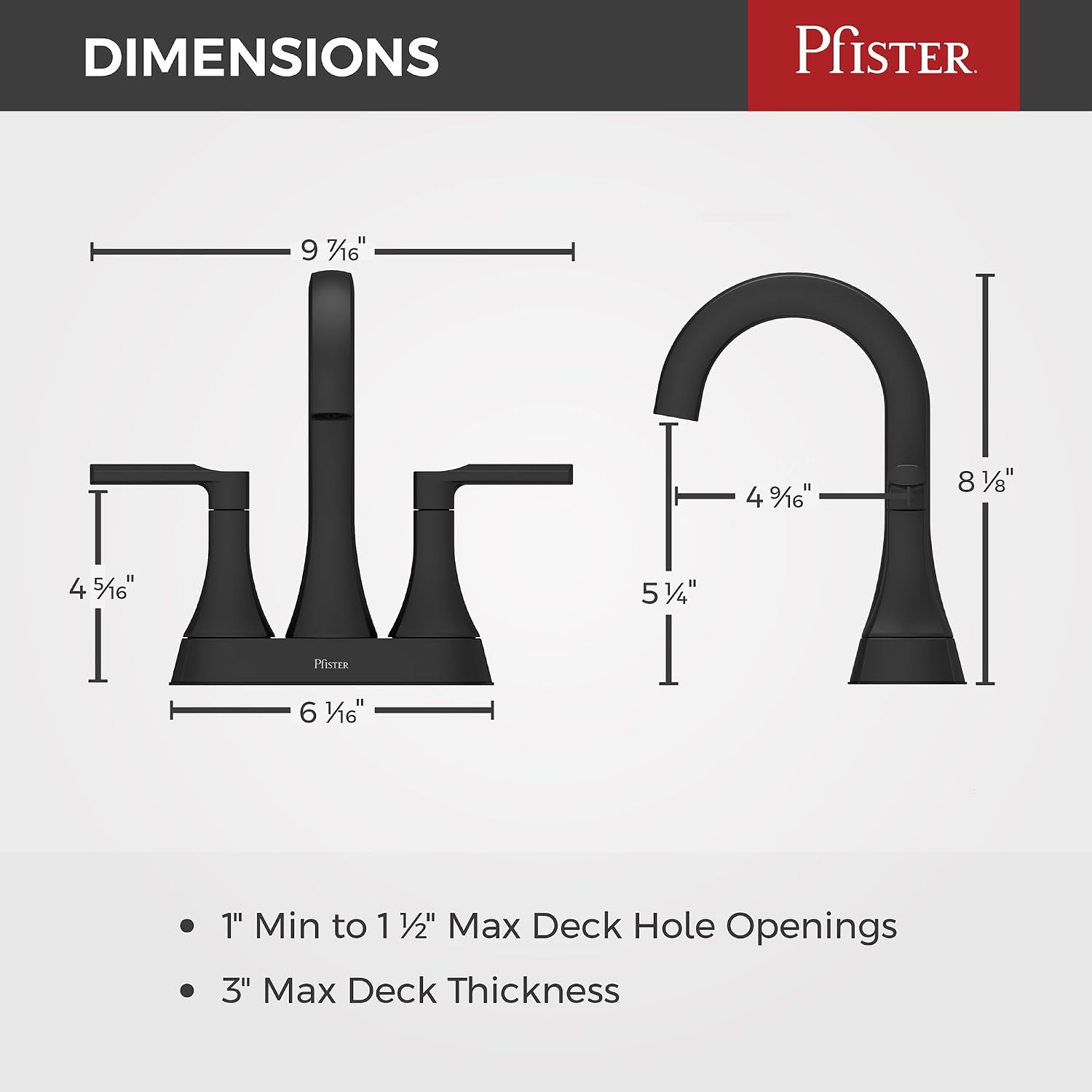 Pfister Vaneri 4 in Centerset Bathroom Sink Faucet 2-Handle 3-Hole Matte Black Vanity Faucet with Push & Seal Drain NSF Certified WaterSense Compliant LF048VRIBB