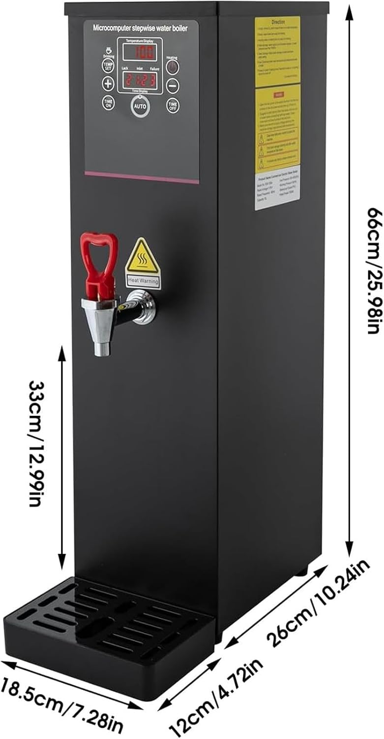 Water Boiler Electric Commercial Hot Water Dispenser Stainless Steel Countertop Rapid Heating Machine for Restaurant, Home, Office(Black-15L)