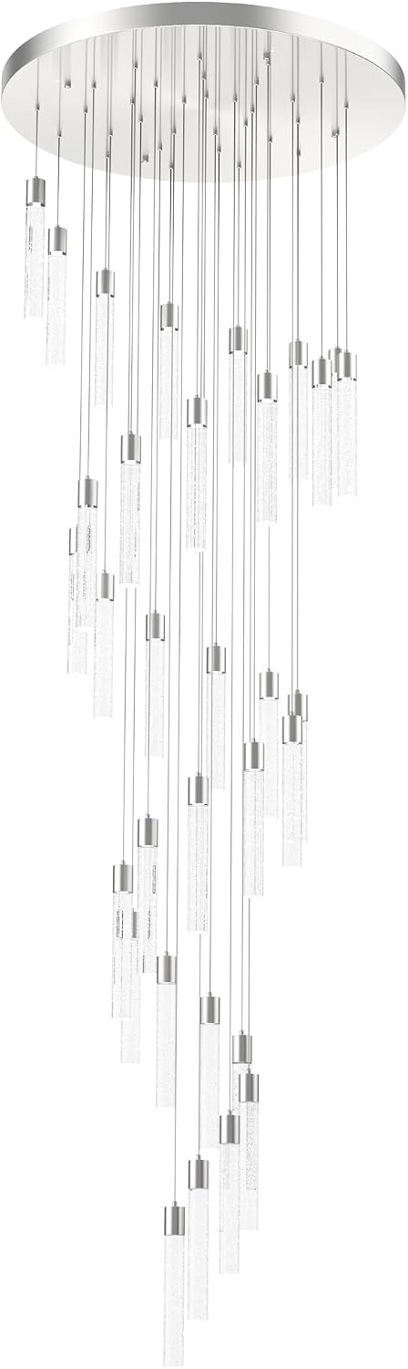 Pendant Lights Kitchen Island, 3000K-6500K Modern Kitchen Island Lights Brushed Nickel, 36-Light Ceiling Lighting Fixtures with Crystal Bubble, Integrated LED Hanging Light for Living Room