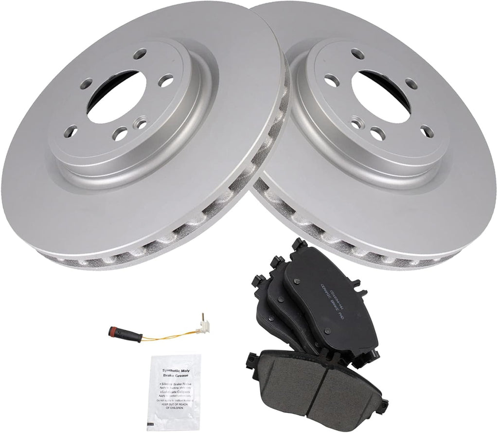 TRQ Front Ceramic Brake Pad and Rotor Set Coated Compatible with 2017-2018 Infiniti QX30 2014-2019 Mercedes-Benz CLA250 without Sport Package 2015-2019 Mercedes-Benz GLA250 without Sport Package