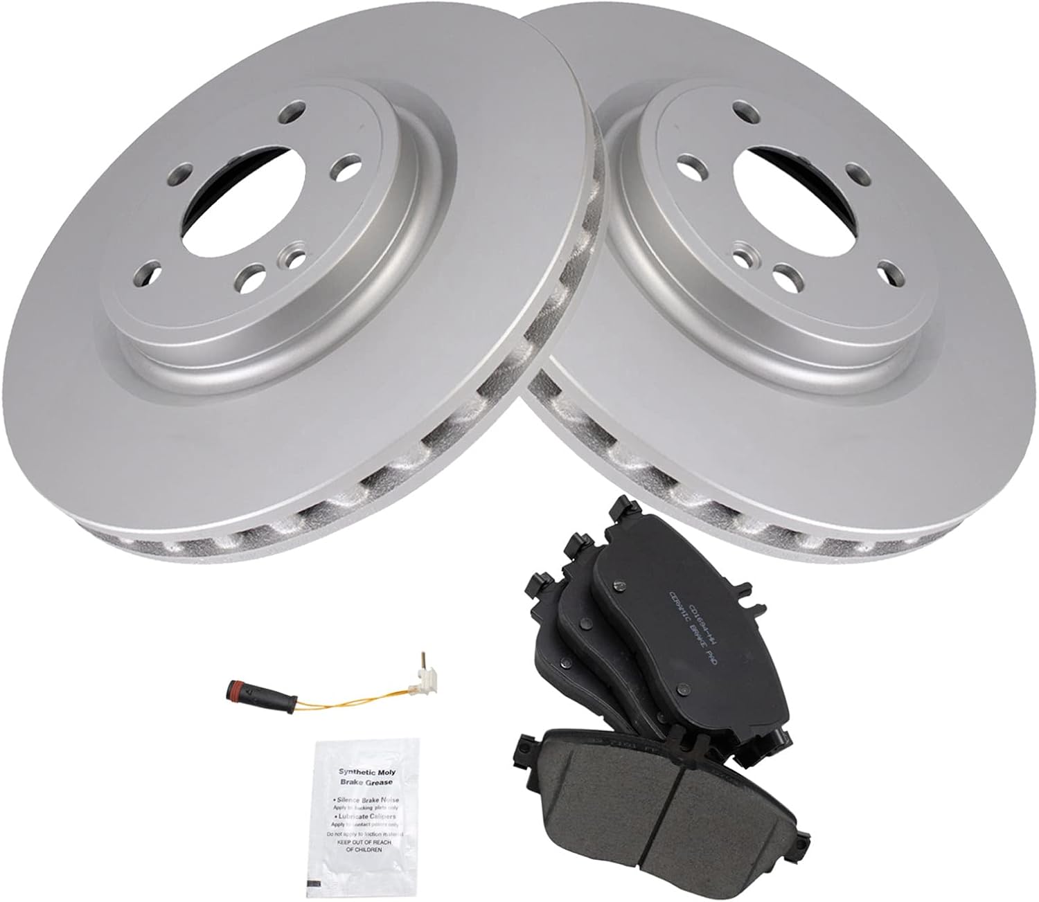 TRQ Front Ceramic Brake Pad and Rotor Set Coated Compatible with 2017-2018 Infiniti QX30 2014-2019 Mercedes-Benz CLA250 without Sport Package 2015-2019 Mercedes-Benz GLA250 without Sport Package