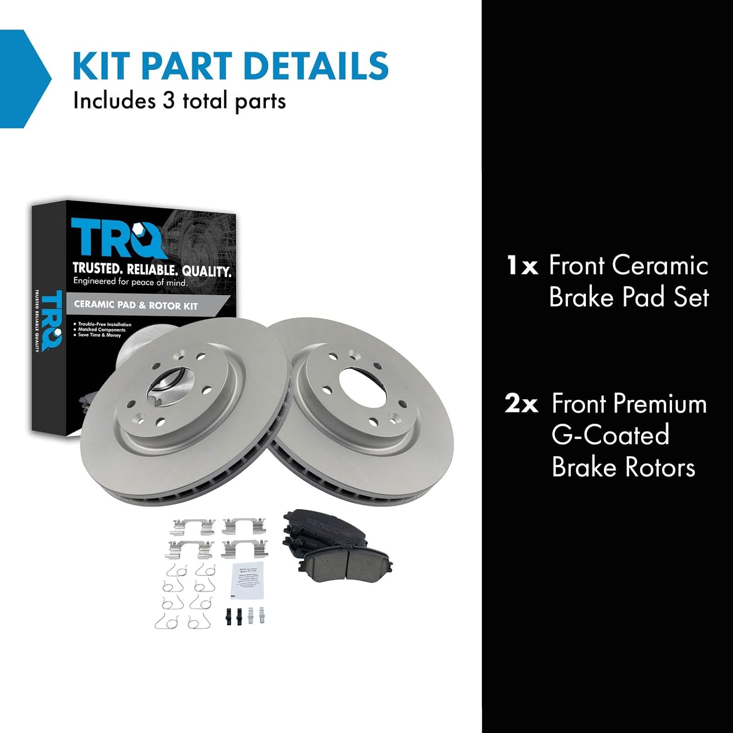 TRQ Front Brake Pad and Rotor Set Ceramic G Coated Vented Rotors Compatible with 2014-2020 Nissan Rogue 2017-2021 Rogue Sport