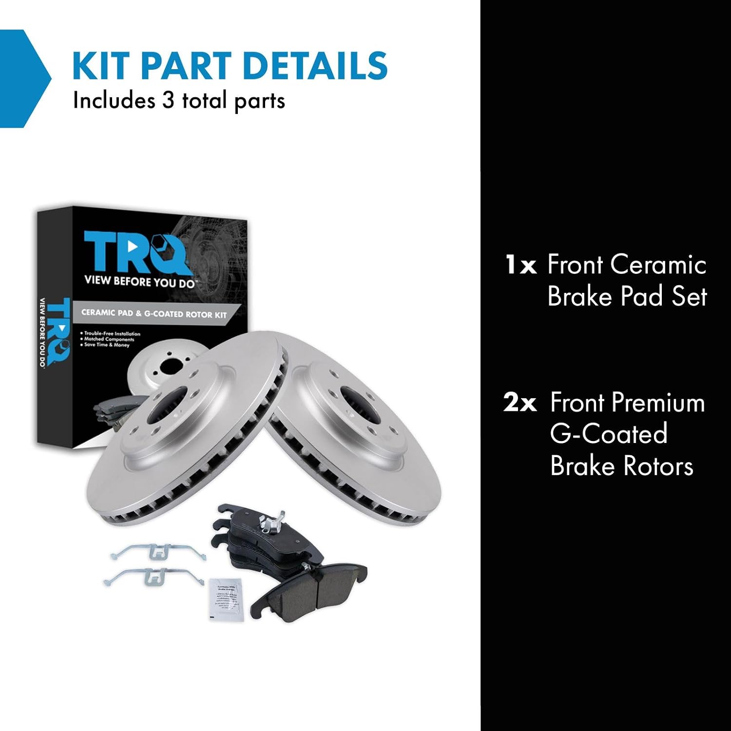 TRQ Front Brake Pad and Rotor Set Ceramic G Coated Vented Rotors Compatible with 2009-2011 Audi A4 A4 Quattro A5 A5 Quattro Q5