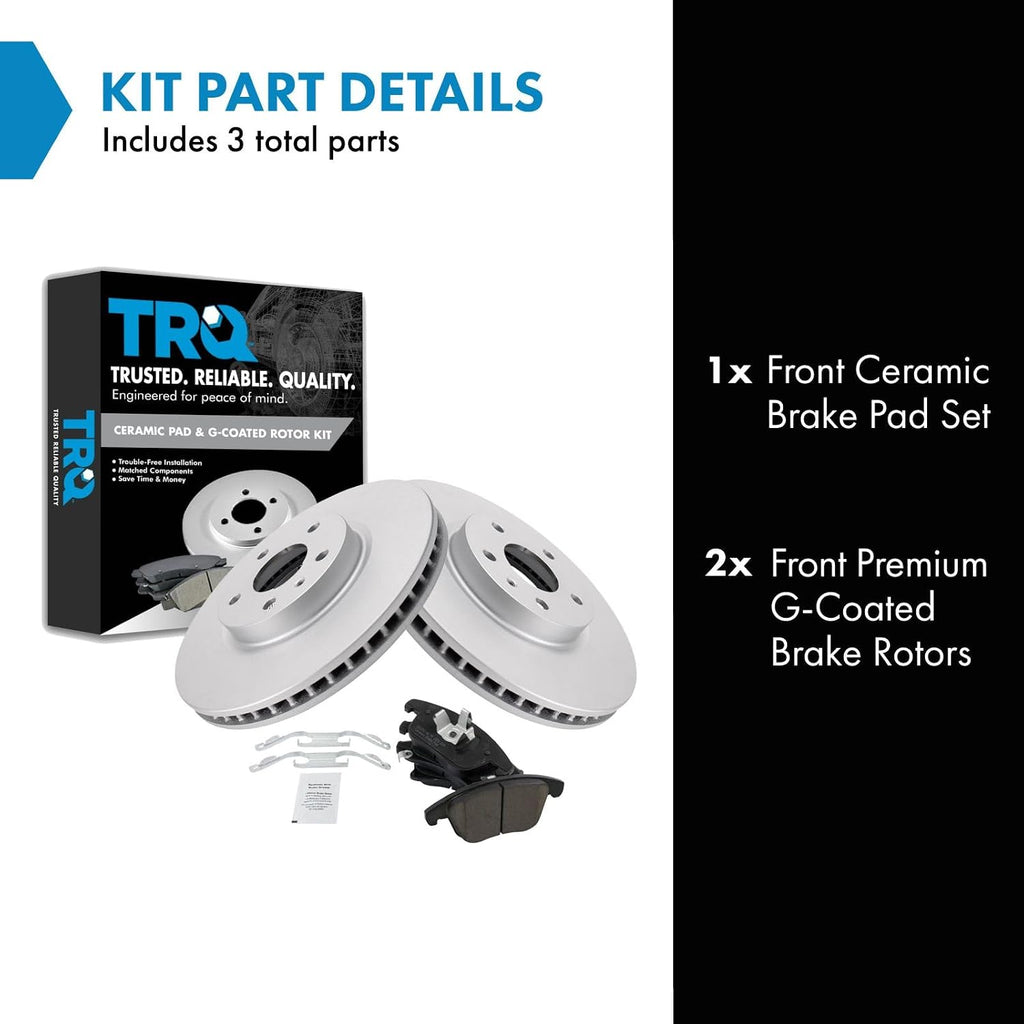 TRQ Front Brake Pad and Rotor Set Ceramic G Coated Vented Rotors Compatible with 2013-2020 Ford Fusion 2013-2016 Lincoln MKZ
