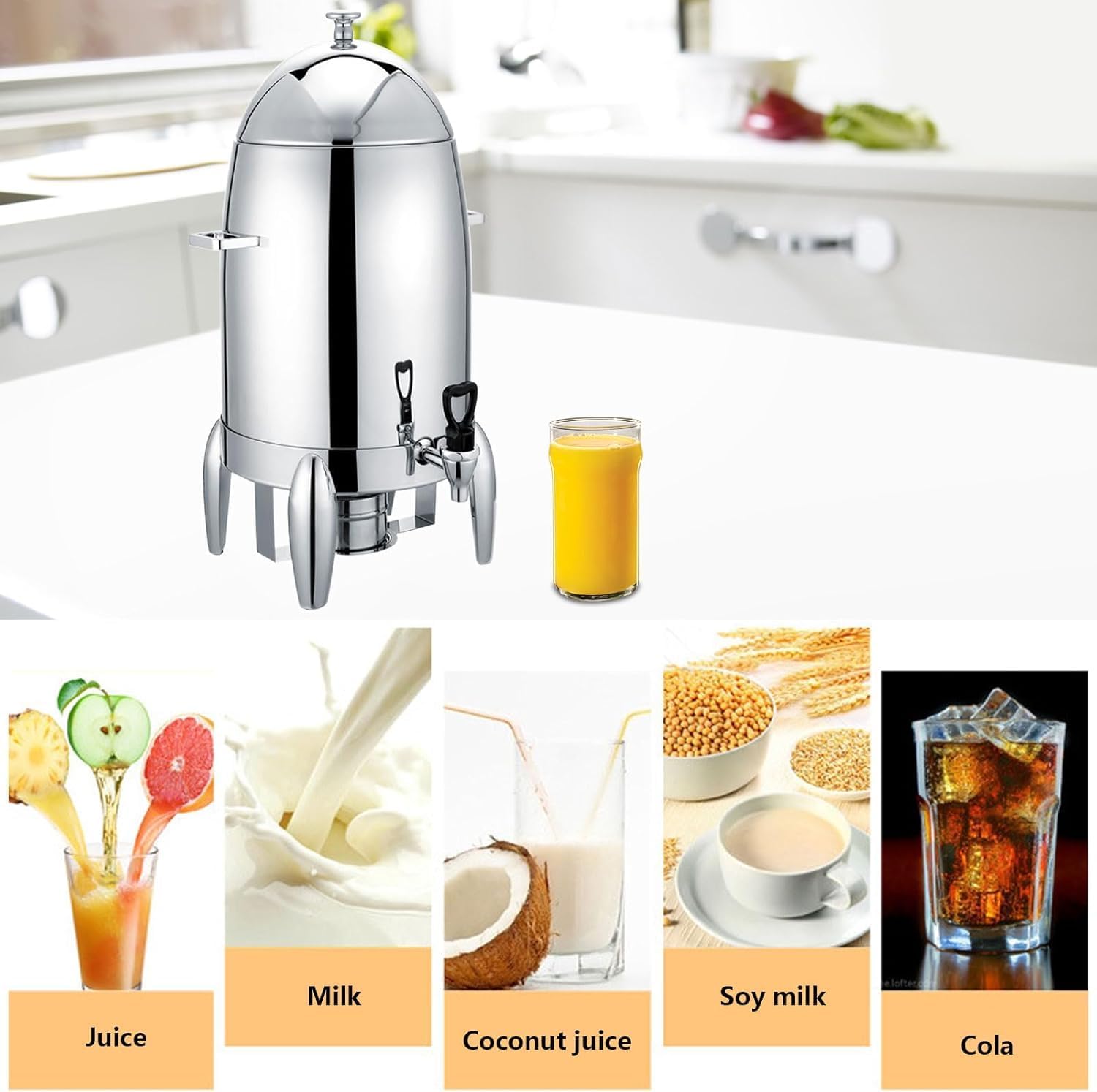 19L Stainless Steel Beverage Dispenser Commercial Juice Dispenser Beverage Dispenser with Faucet Hot Water Urn Coffee Chafer Urn