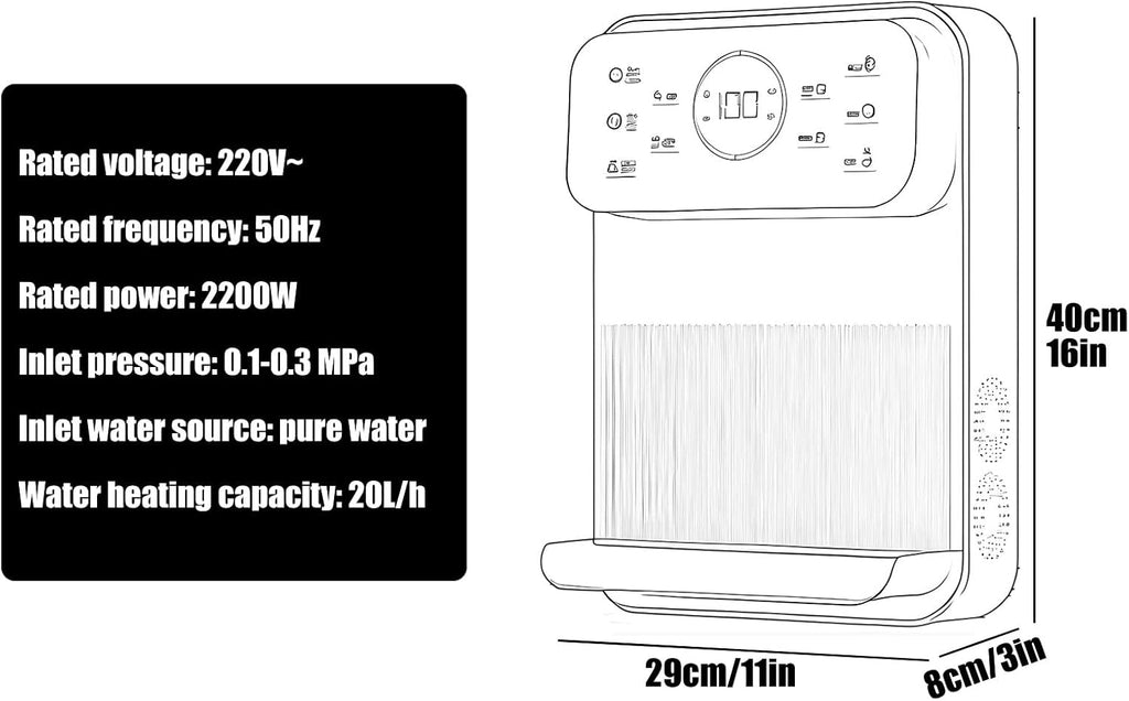 2200W Hot and Cold Water Dispenser, Wall-Mounted Instant Water Dispenser with Child Lock, Hot Waters 20L/h, for Home, Commercial(White)