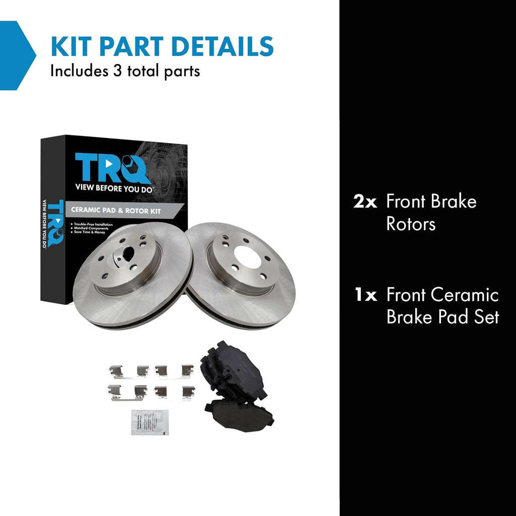 TRQ Front Brake Pad and Rotor Set Ceramic Vented Rotors Compatible with 2003-2009 Mercedes-Benz E320
