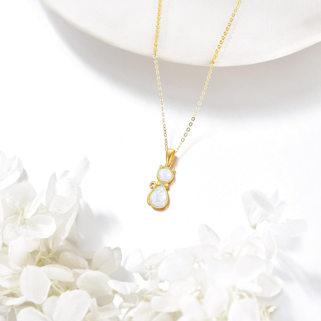 DOVRAN 14K Solid Gold Cat/Butterfly/Heart/Teardrop Necklace for Women 14K Gold Opal/Lapis Lazuli/Black Onyx Pendant Jewelry Gift for Women