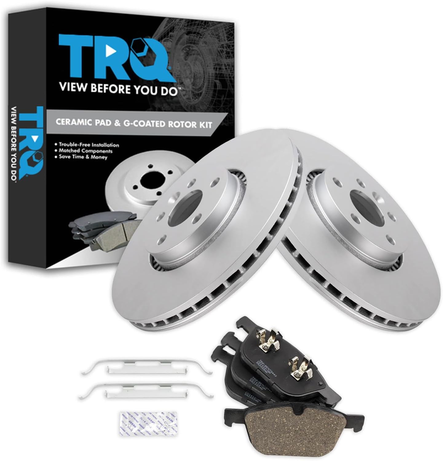 TRQ Front Brake Pad and Rotor Set Ceramic G Coated Rotors Compatible with 2011-2015 Volvo XC60