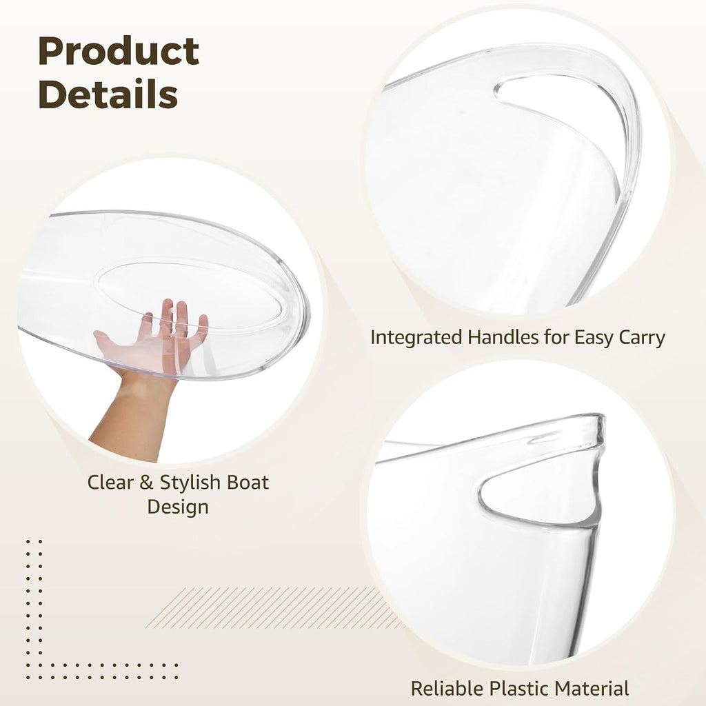 5.5L Ice Buckets 2-Pack With Shovels, Clear Plastic Party Tubs, Boat Design With Handles, Beverage Chillers
