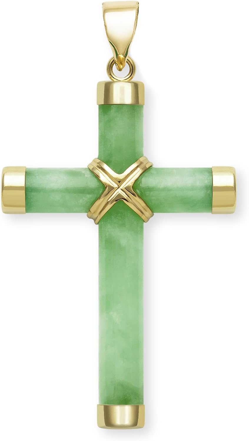 Belacqua Natural Green Jade Cross Pendant Necklace in 14K Yellow Gold, With Chain or Without Chain, Fashion Jewelry for Women, Gift Box Included