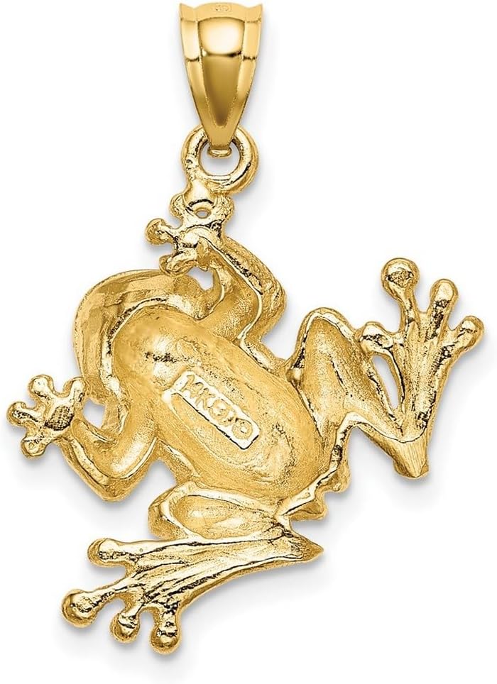 JewelryWeb 14k Gold Bug Eyed Frog Sitting 2- Charm 27.5x16.8mm Wide Pendant Necklace for Women