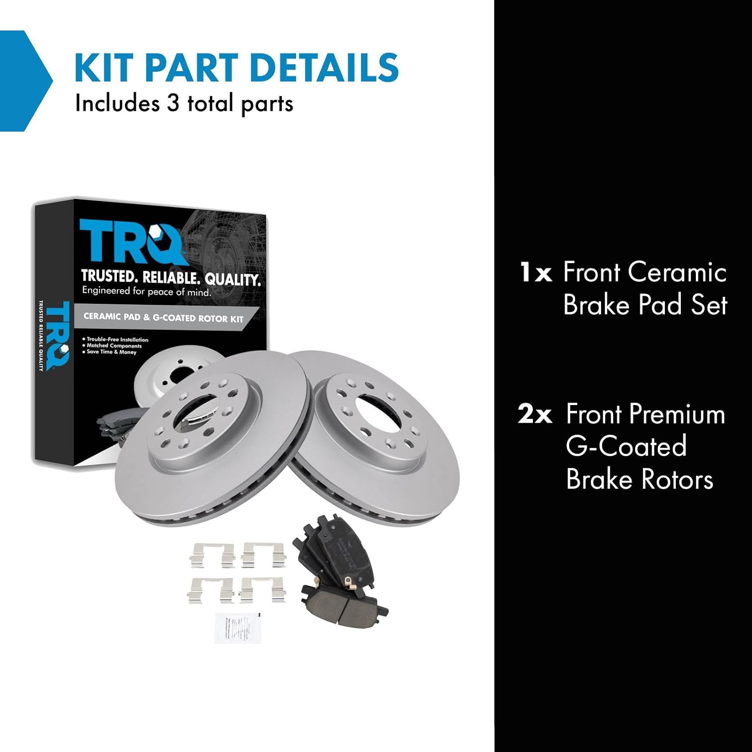 TRQ Front Ceramic Brake Pad and Rotor Set Coated Compatible with 18-20 Chevrolet Equinox L4 1.5L with 300mm Diameter Front Rotors 16-19 Chevrolet Malibu