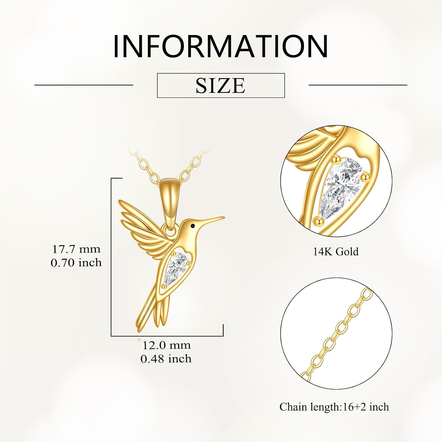 DOVRAN Real Solid Gold Birthstone Butterfly/Dragonfly/Bee/Hummingbird Necklace for Women Yellow Gold Animal Pendant for Christmas Dainty Jewelry Birthday Gifts for Mom Wife