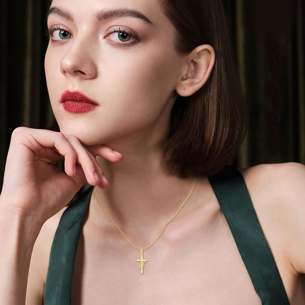 KECHO 14k Real Gold Cross Jewelry Gifts for Mother Grandma Sister Cross Pendant Necklace for Women