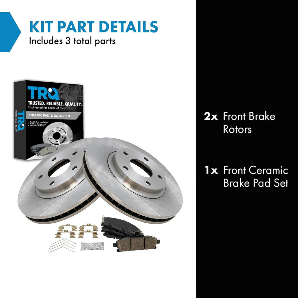 TRQ Front Brake Pad and Rotor Set Ceramic Vented Rotors Compatible with 2011-2017 Nissan Quest