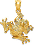 JewelryWeb 14k Gold Bug Eyed Frog Sitting 2- Charm 27.5x16.8mm Wide Pendant Necklace for Women