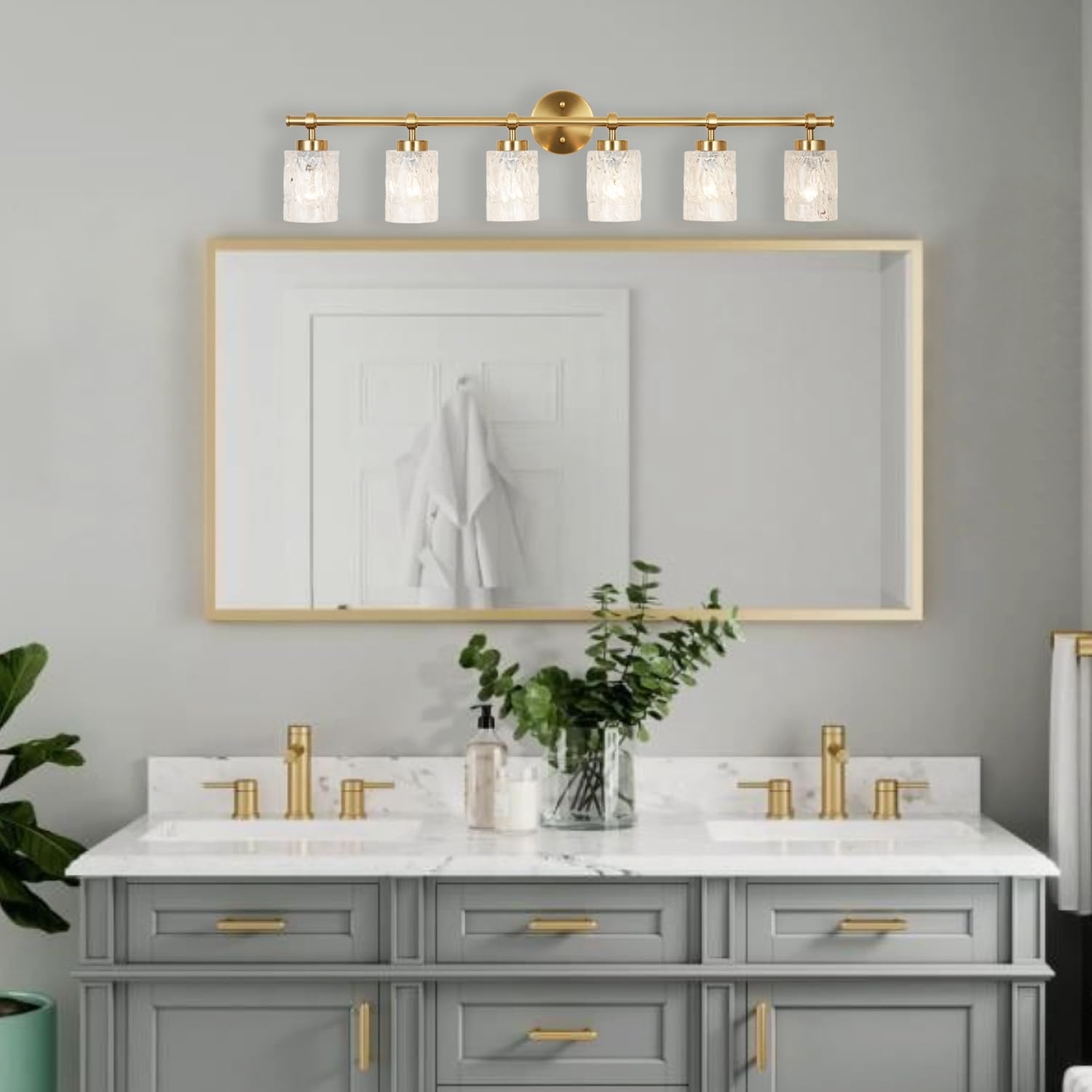 ALICE HOUSE Modern 6-Light Bathroom Vanity Light, 41' Brushed Brass Finish Wall Lighting Fixture Over Mirror for Bathroom, Powder Room, Makeup AL5095-W6
