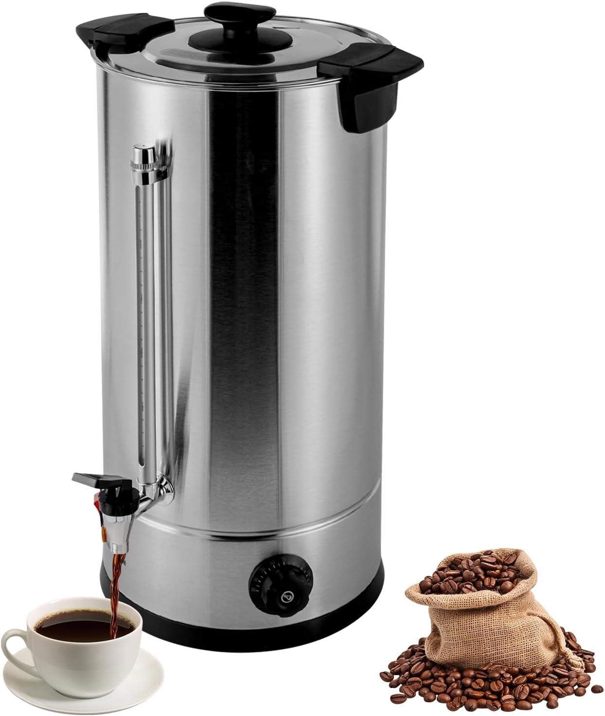 Commercial Coffee Urn & Hot Beverage Dispenser,25L Stainless Steel Large Capacity Hot Water Dispense with Anti-Dry Burn Protection Control Double-Layer Barrel Wall & Thermostable Design for Coffee Tea