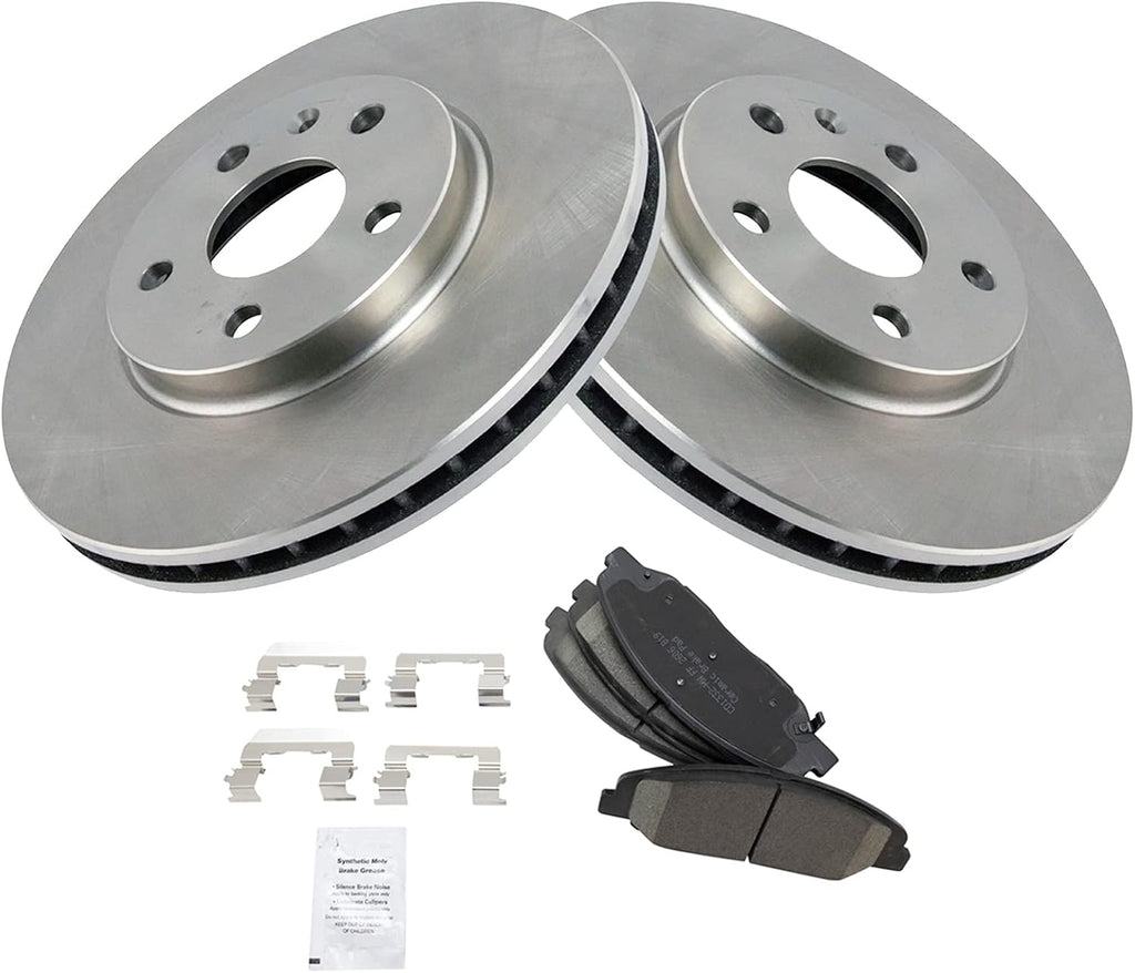 TRQ Front Ceramic Brake Pad and Rotor Set Compatible with 2008-2014 Cadillac CTS with Standard Duty Brakes with 315mm Front Rotors