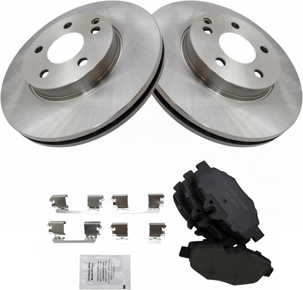 TRQ Front Brake Pad and Rotor Set Ceramic Vented Rotors Compatible with 2003-2009 Mercedes-Benz E320
