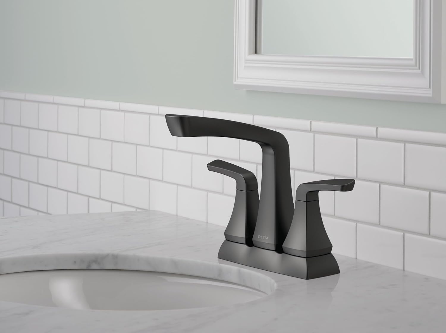 Delta Faucet Vesna Matte Black Bathroom Faucet, Centerset Bathroom Faucet, Drain Assembly, Worry-Free Drain Catch, Matte Black 25789LF-BL
