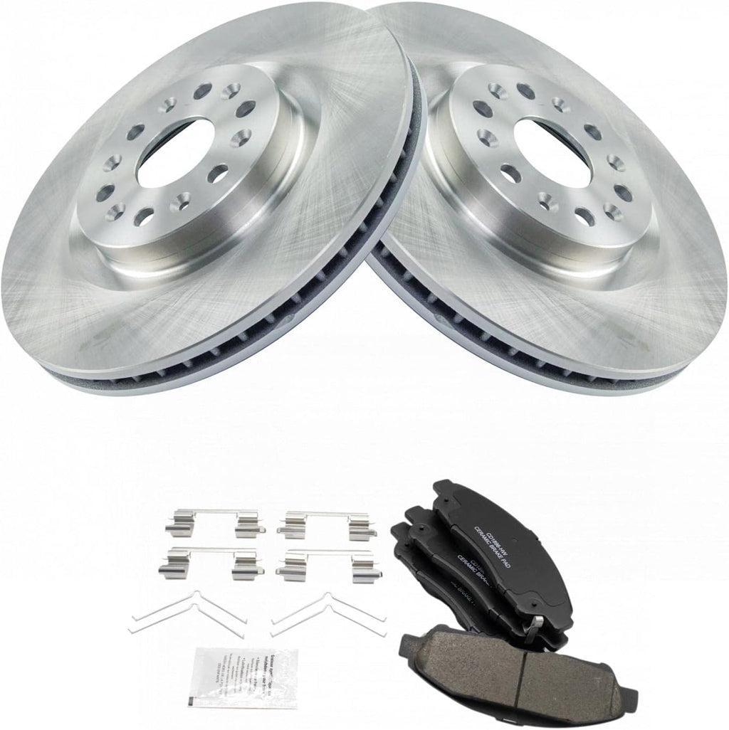 TRQ Front Brake Pad and Rotor Set Ceramic Vented Rotors Compatible with 2018-2019 Buick Enclave 2017-2020 Cadillac XT5 2020 XT6