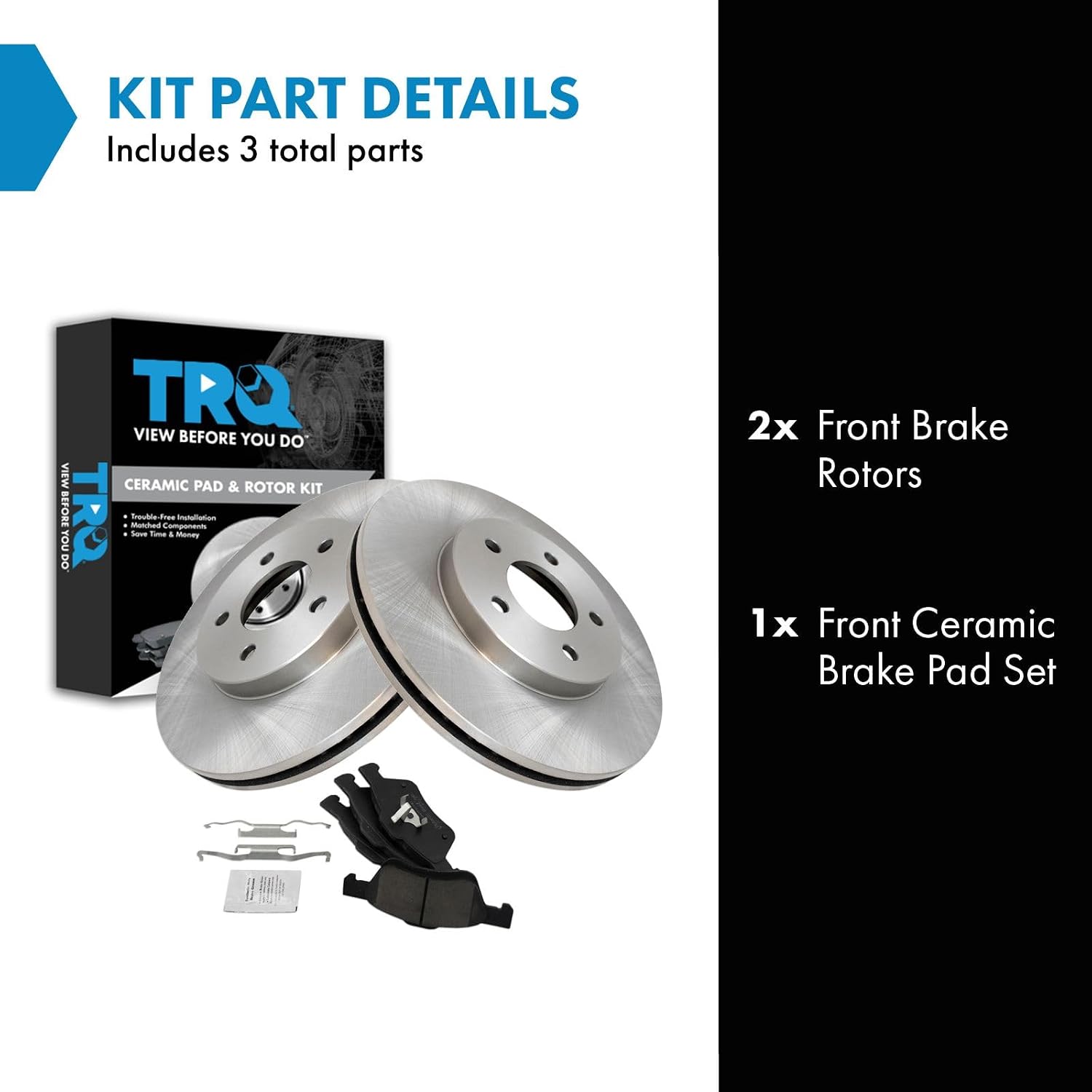 TRQ Front Brake Pad and Rotor Set Ceramic Vented Rotors 11.93 in 5-Lug for 2011-2012 Ford Escape 2011 Mercury Mariner