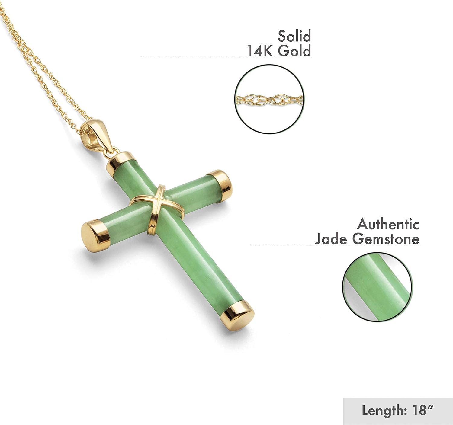Belacqua Natural Green Jade Cross Pendant Necklace in 14K Yellow Gold, With Chain or Without Chain, Fashion Jewelry for Women, Gift Box Included
