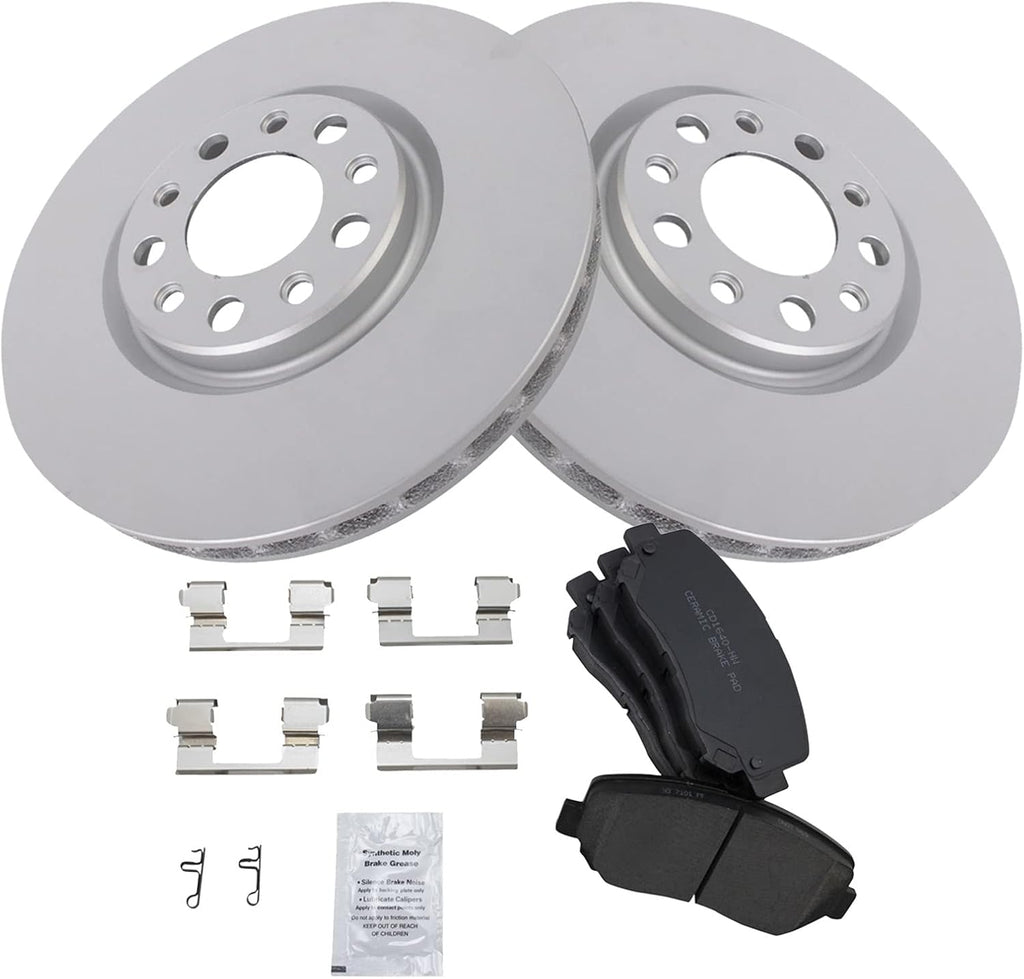 TRQ Front Brake Pad and Rotor Set Ceramic G Coated Vented Rotors Compatible with 2015-2017 Chrysler 200 2013-2016 Dodge Dart