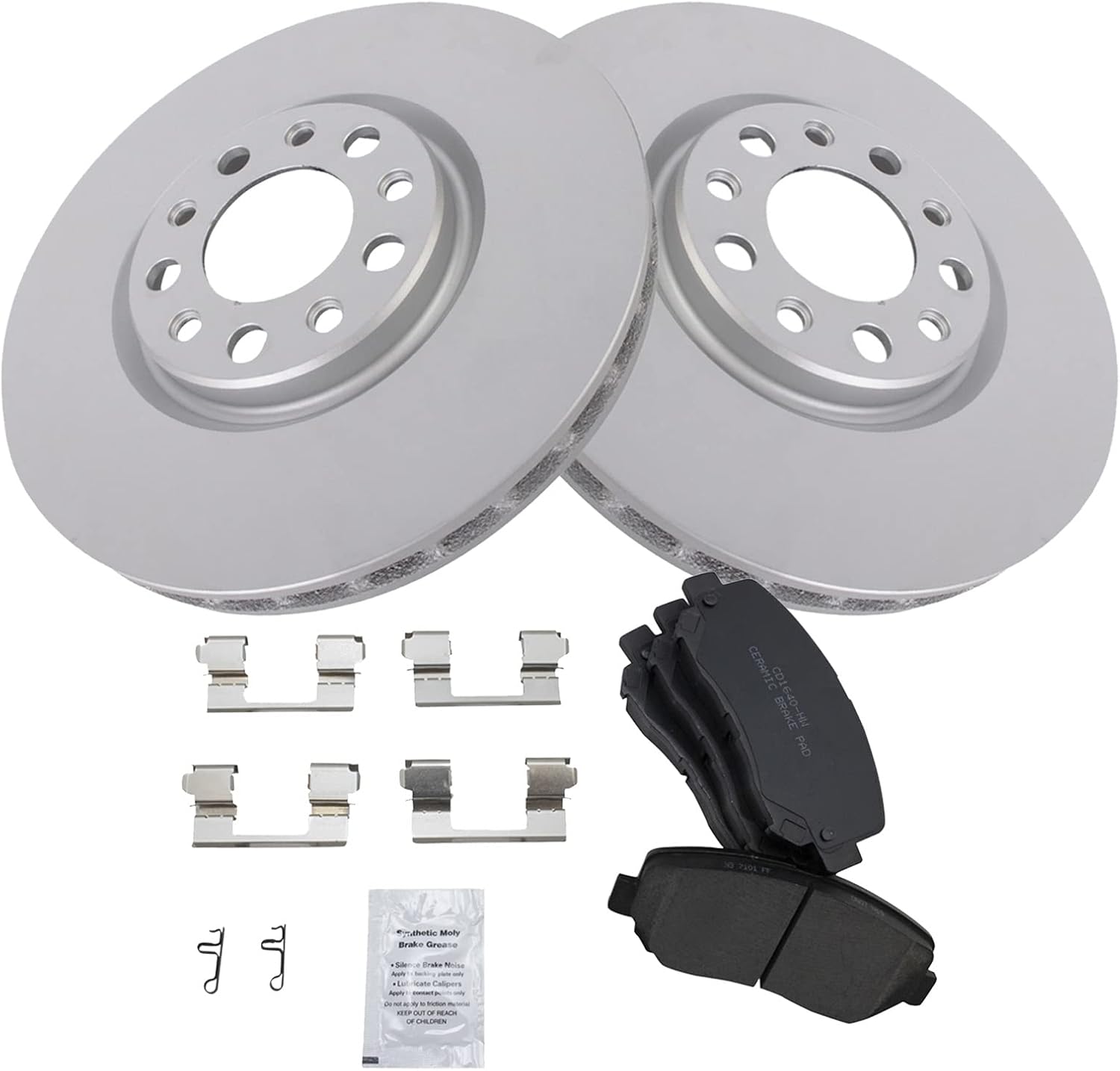 TRQ Front Brake Pad and Rotor Set Ceramic G Coated Vented Rotors Compatible with 2015-2017 Chrysler 200 2013-2016 Dodge Dart