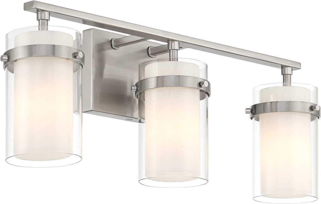 Possini Euro Design Kazran Modern Wall Light Brushed Nickel Slender Hardwire 21 1/4' 3-Light Fixture Frosted White Glass Shade for Bedroom Bathroom Bedside Vanity Living Room Mirror Hallway Dining